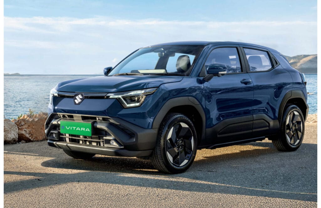Maruti e-Vitara 2025 electric SUV front-side view with clean cropped background, featured image for Moternest blog post on India launch