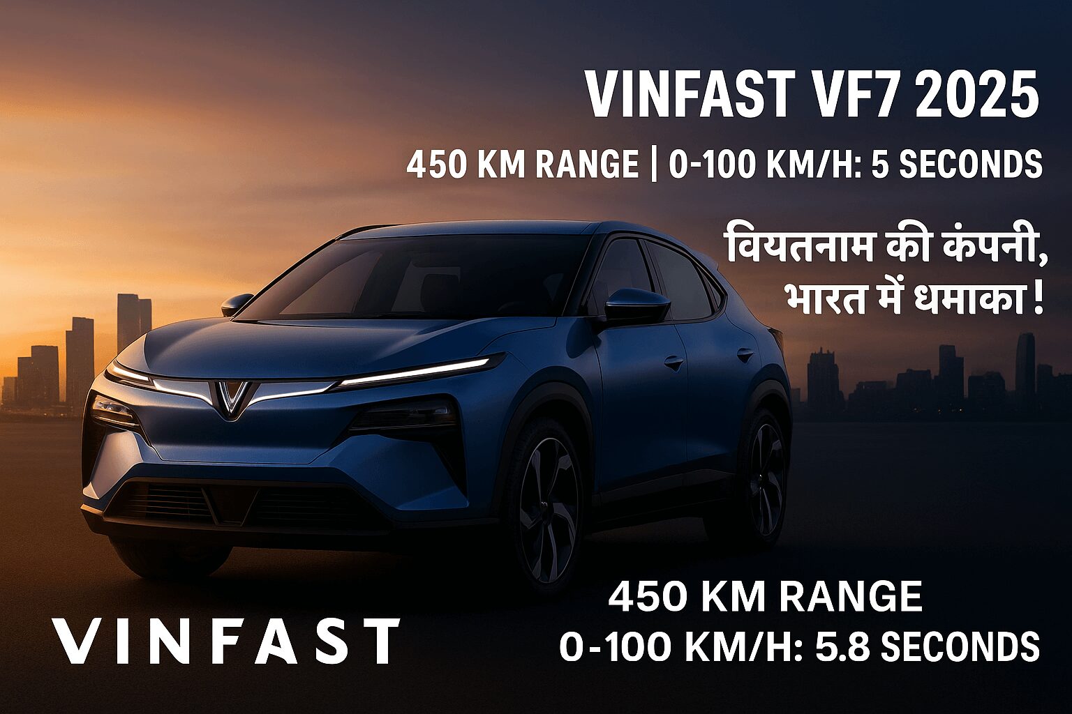 VinFast VF7 2025 electric SUV with 450 km range and 0-100 km/h in 5.8 seconds – Vietnam-based company launches in India