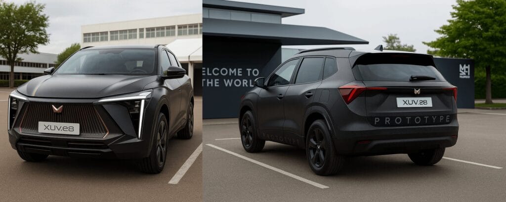 Mahindra XUV.e8 इलेक्ट्रिक SUV का फ्रंट और रियर व्यू प्रोटोटाइप मॉडल
