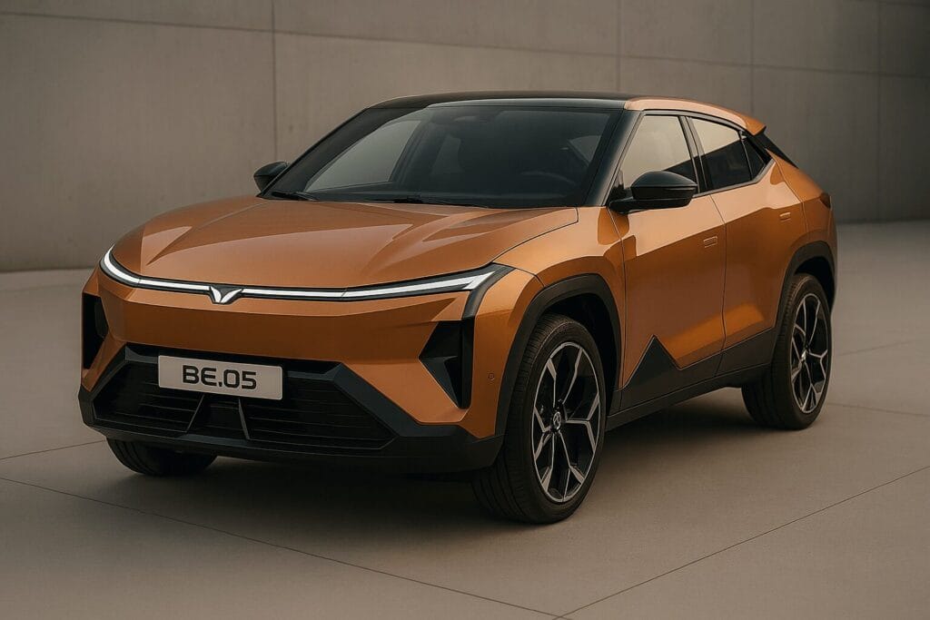 Mahindra BE.05 का फ्रंट और साइड लुक – 2025