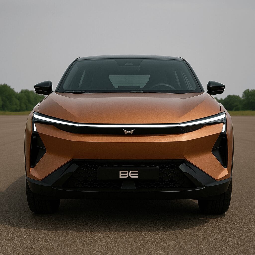 Mahindra BE.05 का फ्रंट लुक – 2025 इलेक्ट्रिक SUV