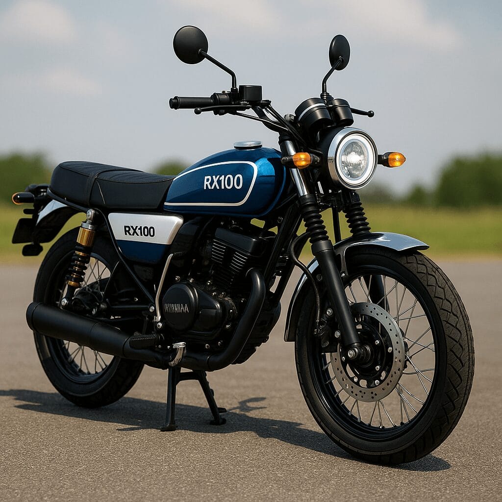 Yamaha RX100 2025 का क्लासिक नीला डिज़ाइन – रेट्रो स्टाइल में दमदार वापसी